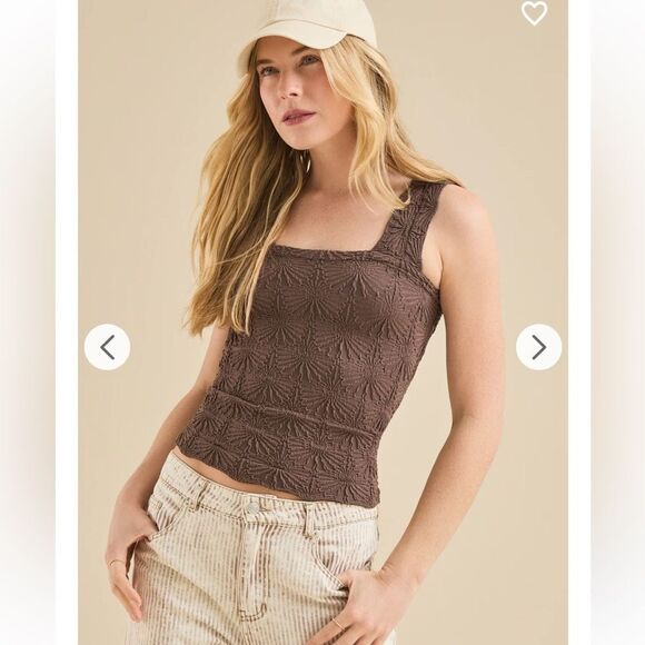 ALTAR’D STATE Blaire Chocolate Brown Seamless Floral Square Neck Wide Strap Cami - Picture 5 of 15